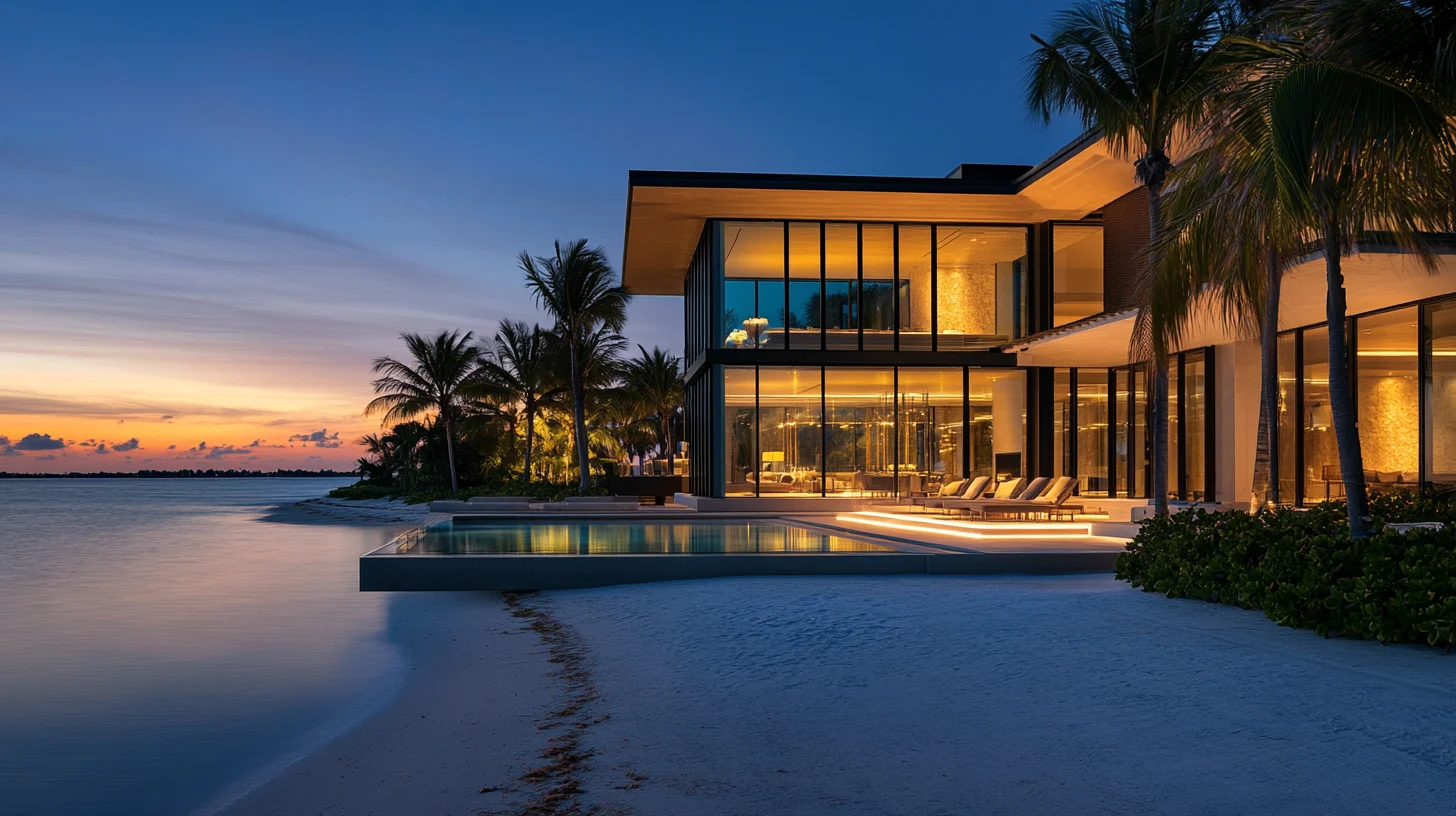 Gulf-front luxury home on Marco Island at twilight