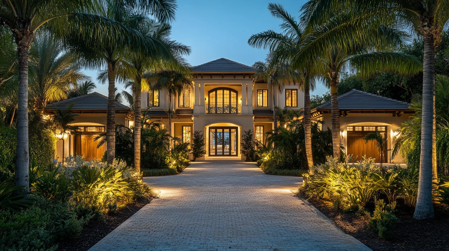 Elegant Old Naples estate near the historic pier at dusk