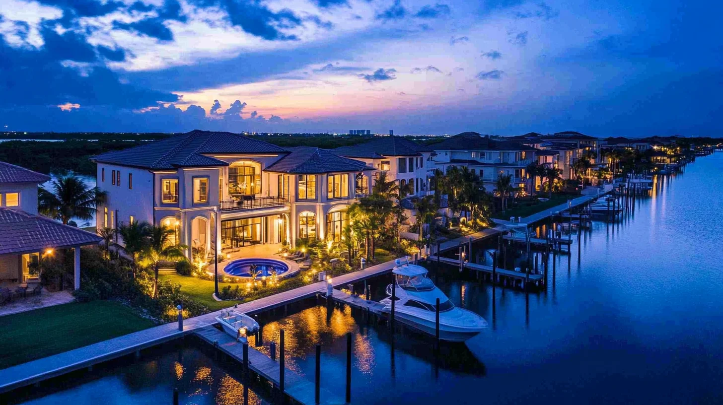 Gated waterfront community at Tarpon Point, Cape Coral